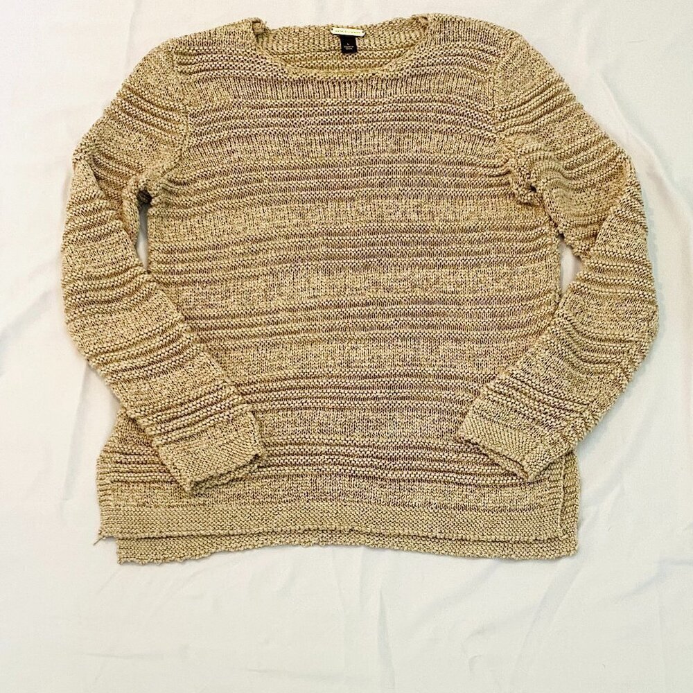 Dana Buchman crochet style tan tunic sweater Womens Large beachy coastal